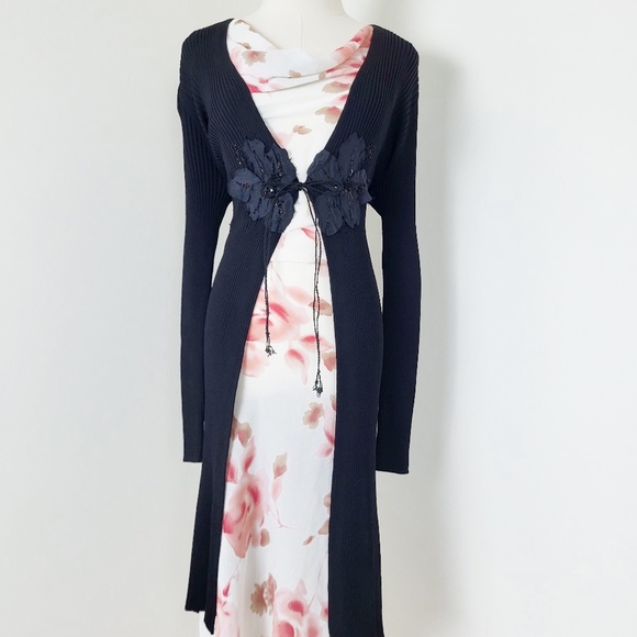 Vintage Floral Midi Dress - Pink and White - Picture 3 of 8